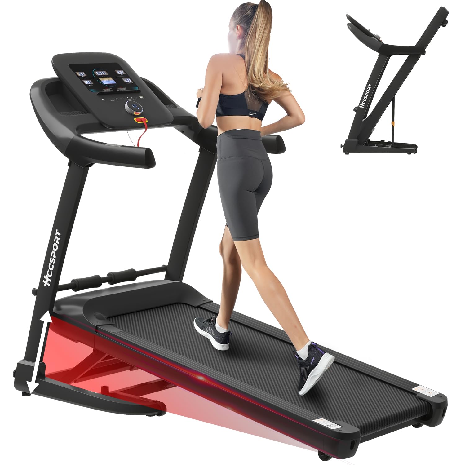 Hccsport 3-in-1 Under Desk Treadmill with Incline & Removable Desk – 3.5 HP Foldable Walking Pad, 0.6–8 MPH, 42.5″×16.5″ Belt, Wristband Remote - Image 3