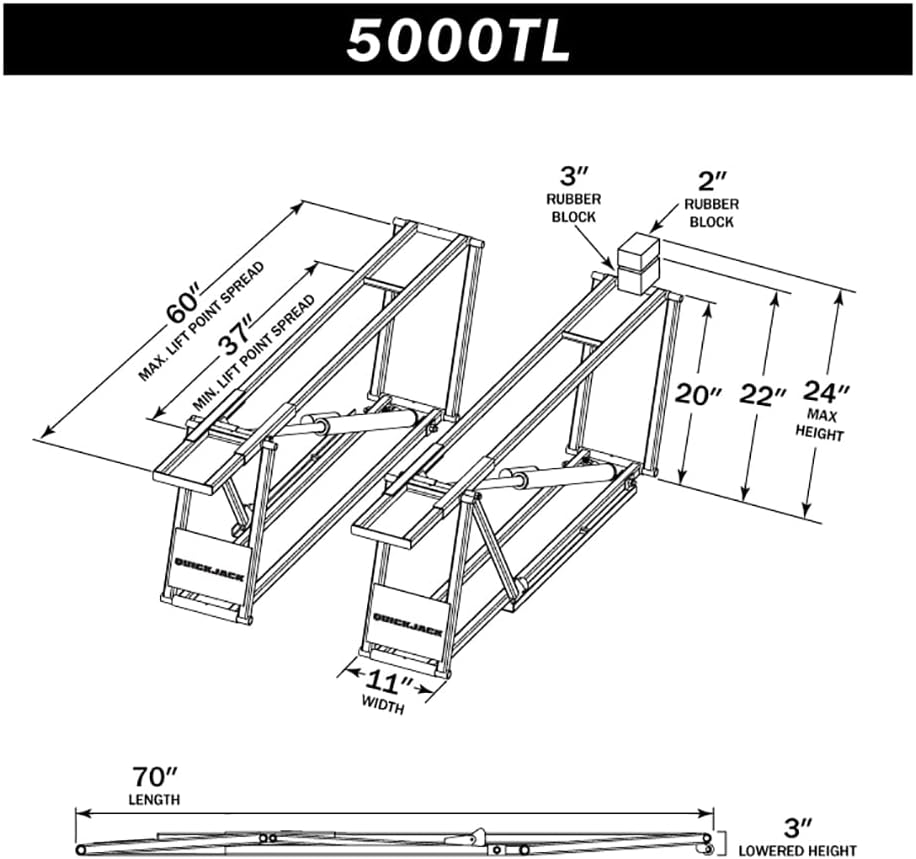 QuickJack 5000TL Portable Car Lift – 5,000 lb / 2,268 kg ALI Certified Capacity, 110V Power, 24" / 61 cm Lift Height, Low-Profile Design for Garage & Shop Use - Image 9