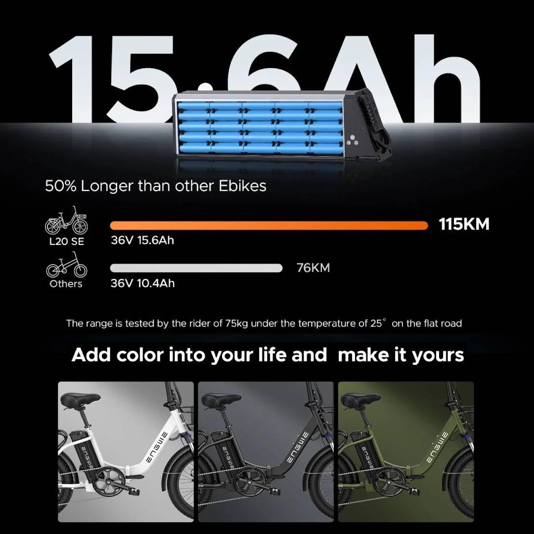 ENGWE L20 SE 20″ Folding Fat-Tyre E-Bike – 250 W motor, 36 V 15.6 Ah battery (140 km range), 25 km h⁻¹ top-speed - Image 21