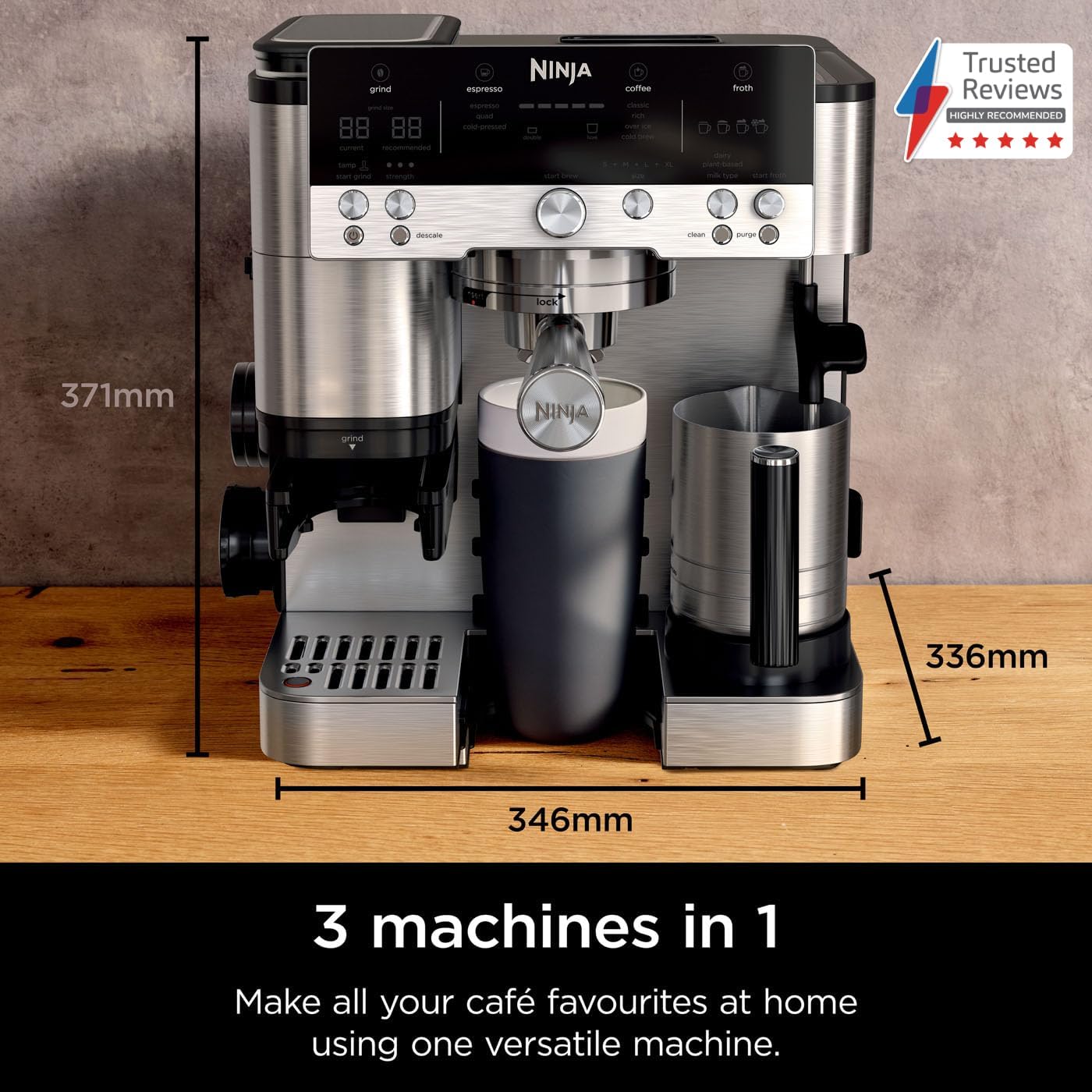 Ninja Luxe Premier 3-in-1 Coffee Machine – Espresso, Cold Brew & Latte Maker with Grinder, Milk Frother & Auto Presets | Silver | ES601UK - Image 2