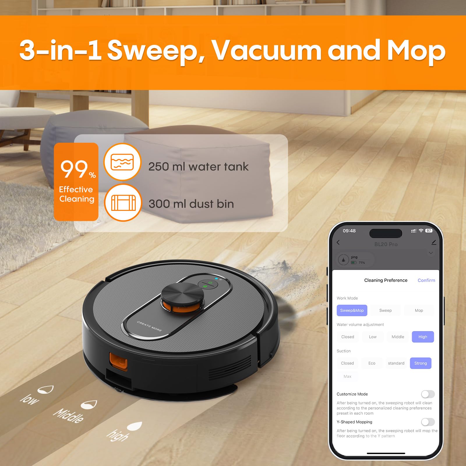Eitton BL--20 Robot Vacuum and Mop Combo – 5000Pa Suction, LiDAR Navigation, No-Go Zones, Smart Mapping, App/Alexa Control, Self-Charging, Ideal for Pet Hair, Hard Floors & Carpet - Image 20