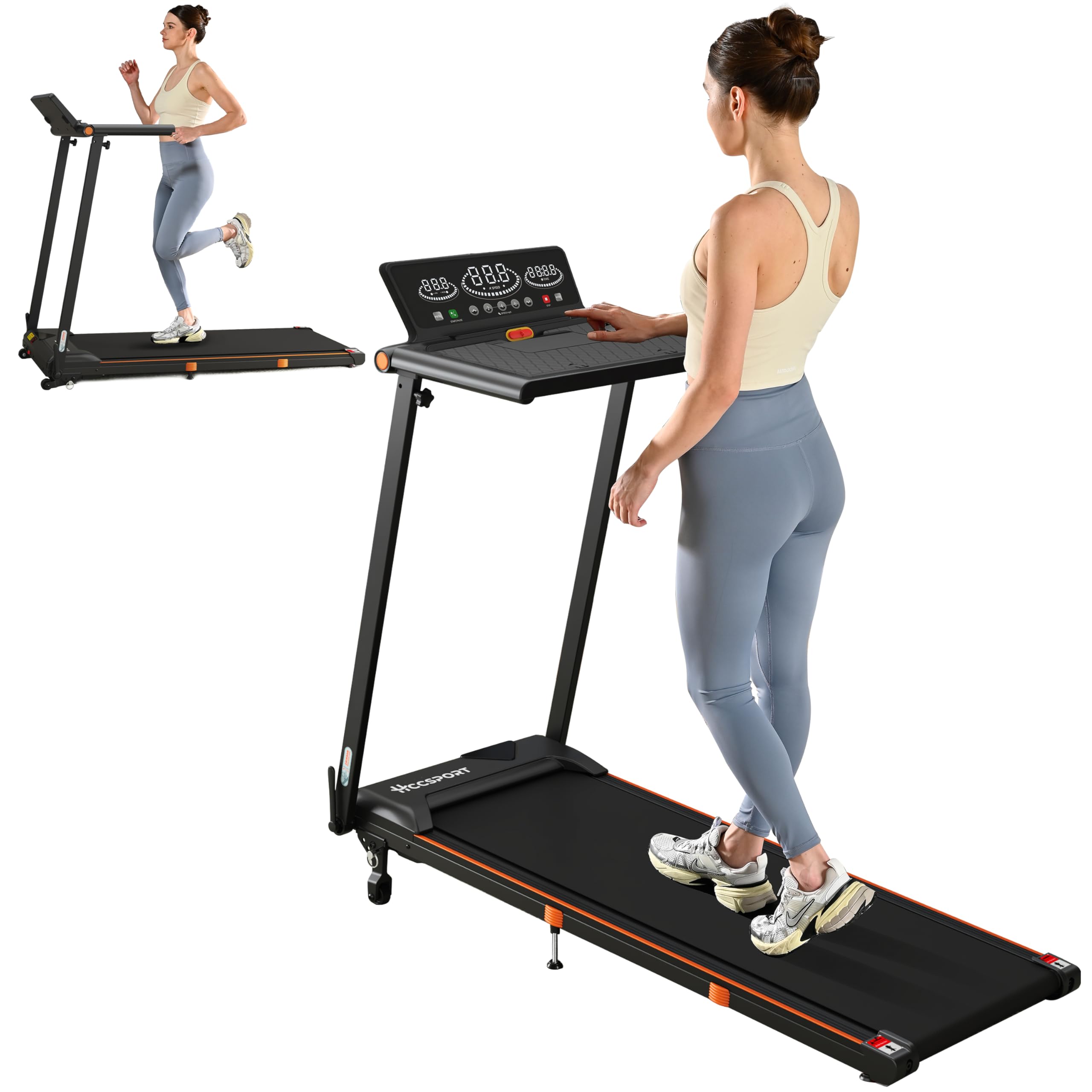 Hccsport 3-in-1 Under Desk Treadmill with Incline & Removable Desk – 3.5 HP Foldable Walking Pad, 0.6–8 MPH, 42.5″×16.5″ Belt, Wristband Remote - Image 2