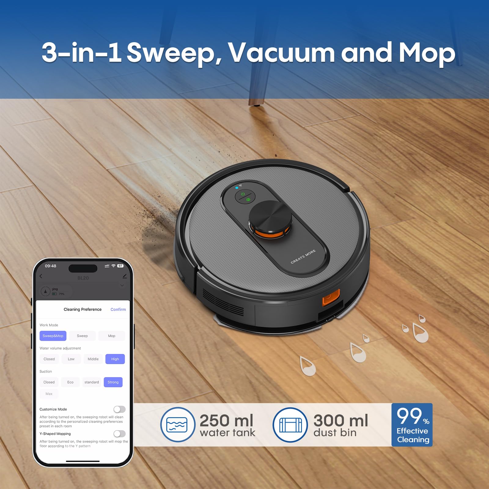 Eitton BL--20 Robot Vacuum and Mop Combo – 5000Pa Suction, LiDAR Navigation, No-Go Zones, Smart Mapping, App/Alexa Control, Self-Charging, Ideal for Pet Hair, Hard Floors & Carpet - Image 12