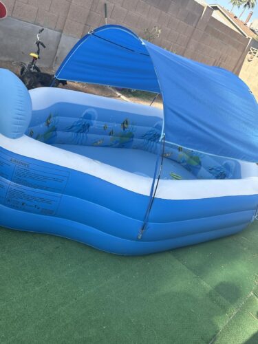 StarOcean 126" x 75" x 25" (320cm x 190cm x 64cm) Inflatable Pool with Canopy for Adults & Kids – Thick 0.6mm PVC, Built-in Seats, Backrests, and Ocean Print – Large Rectangular Blow-Up Family Pool for Backyard photo review