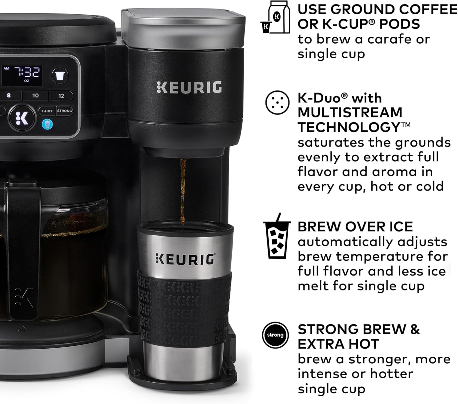 Keurig K-Duo Gen 2 Hot & Iced Coffee Maker – Single Serve & 12-Cup Carafe Brewer with MultiStream Technology, 72oz Reservoir, Programmable Auto Brew, Black - Image 2