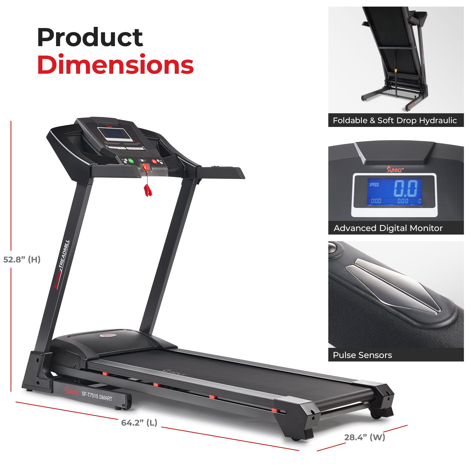 Sunny Health & Fitness Foldable Treadmill – 2.5 HP Brushless Motor, 0–16 km/h, 15-Level Auto Incline, 50 cm Deck, Bluetooth & SunnyFit App - Image 8