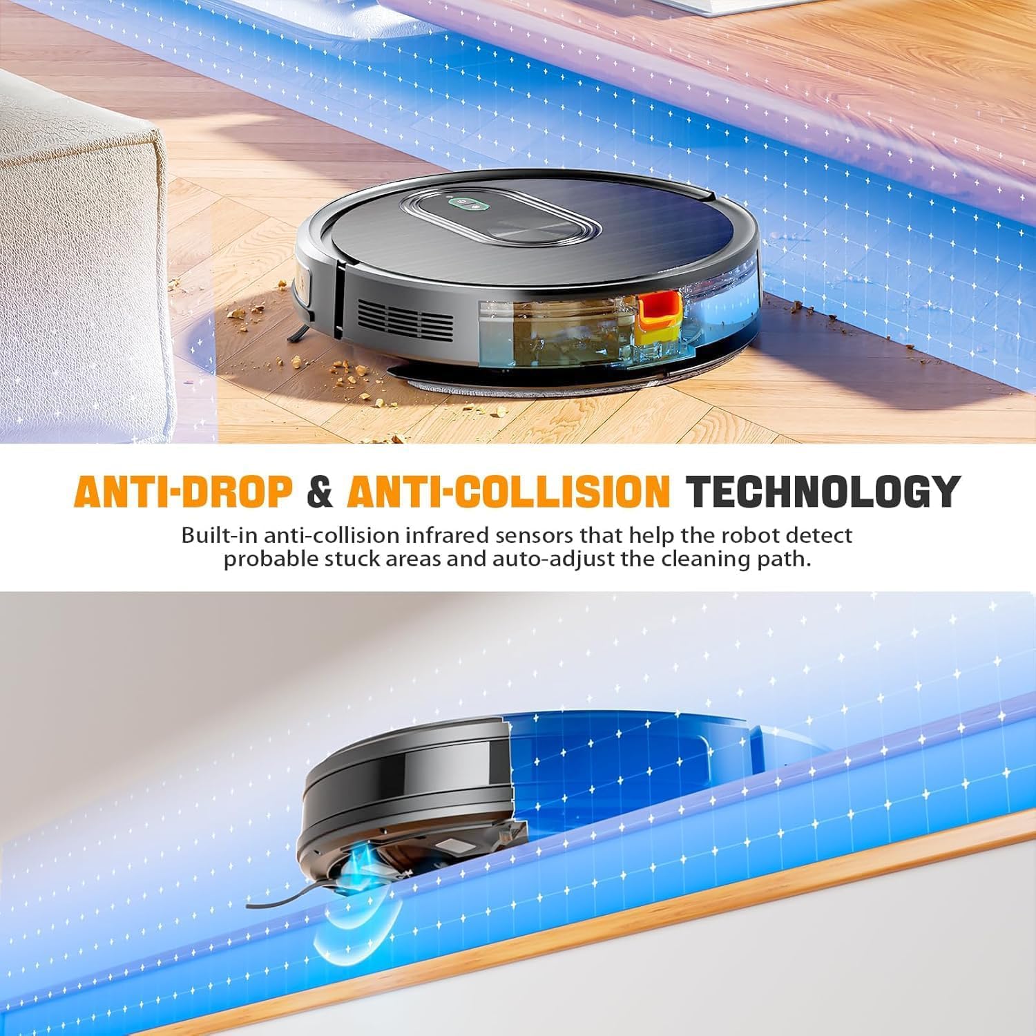 XIEBro T8S Robot Vacuum and Mop Combo – 2-in-1 Smart Cleaner with 3200Pa Suction, APP/Voice Control, Auto-Charge, Ultra-Slim, Pet Hair Friendly, for Hard Floors & Carpet - Image 10