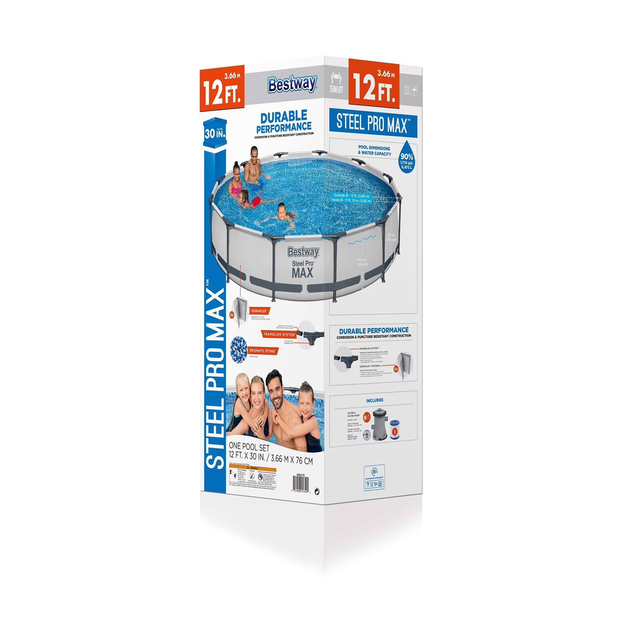 Bestway Steel Pro MAX 12ft (3.66m) x 30in (76cm) Round Above Ground Swimming Pool Set with Filter Pump – 6,473L Capacity – Durable Metal Frame Family Outdoor Pool – Gray - Image 15