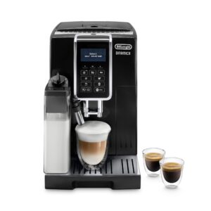 DeʼLonghi Dinamica ECAM350.15.B – Fully Automatic Bean-to-Cup Espresso & Coffee Machine with Manual Milk Frother, Double-Cup Brew, Hot Water Spout, 1.8 L Tank, 1450 W, Black/Stainless Steel