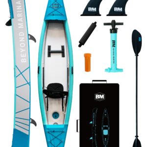 BEYOND MARINA Explorer Tandem Inflatable Kayak – Full Drop Stitch 2-Person Kayak with Paddles, Seats & Pump