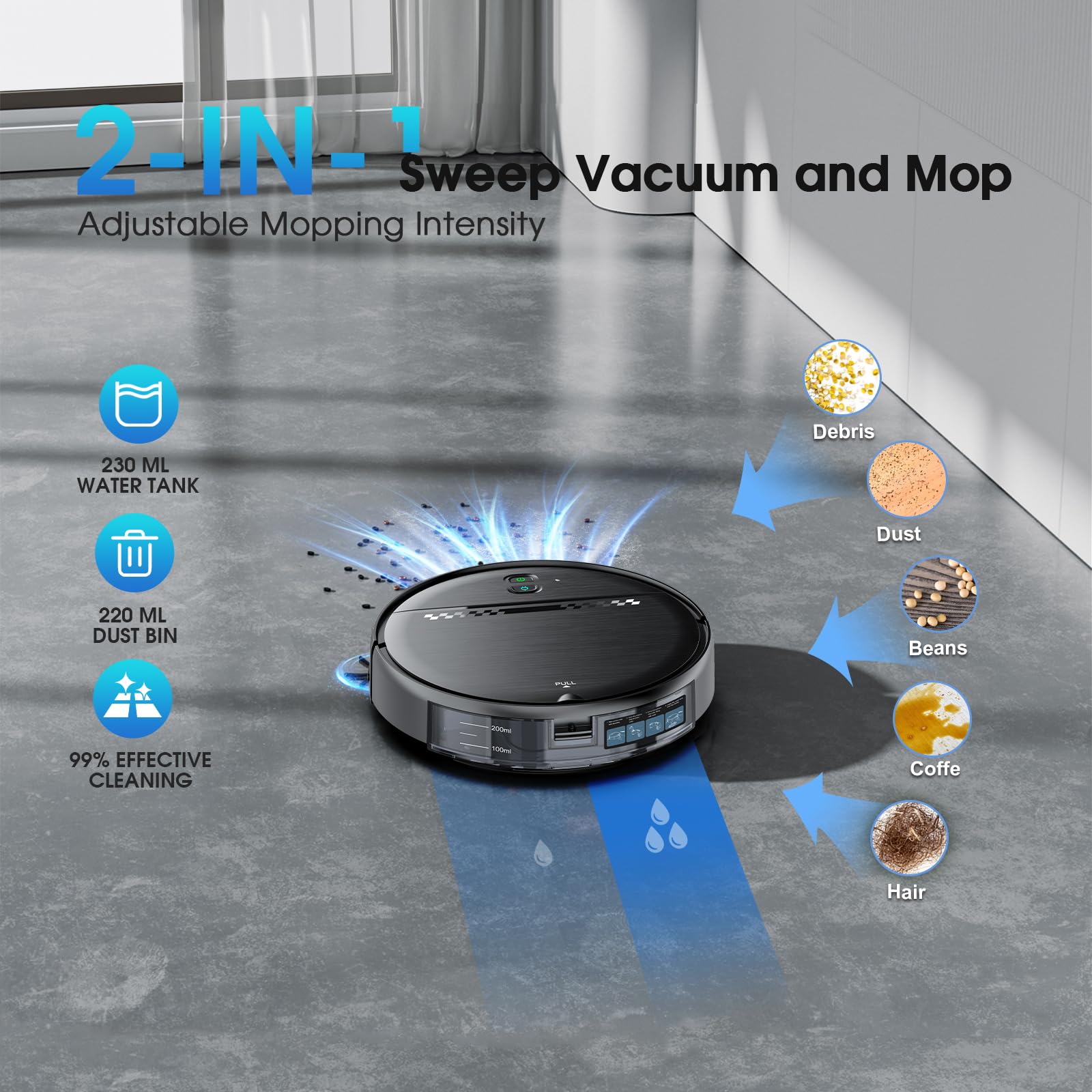 SHELIKI BR151 Robot Vacuum and Mop – 2-in-1 Smart Cleaner with 5500rpm Suction, WiFi/App/Alexa Control, Obstacle Avoidance, Quiet Mode, Ideal for Pet Hair, Hard Floors & Carpets - Image 3