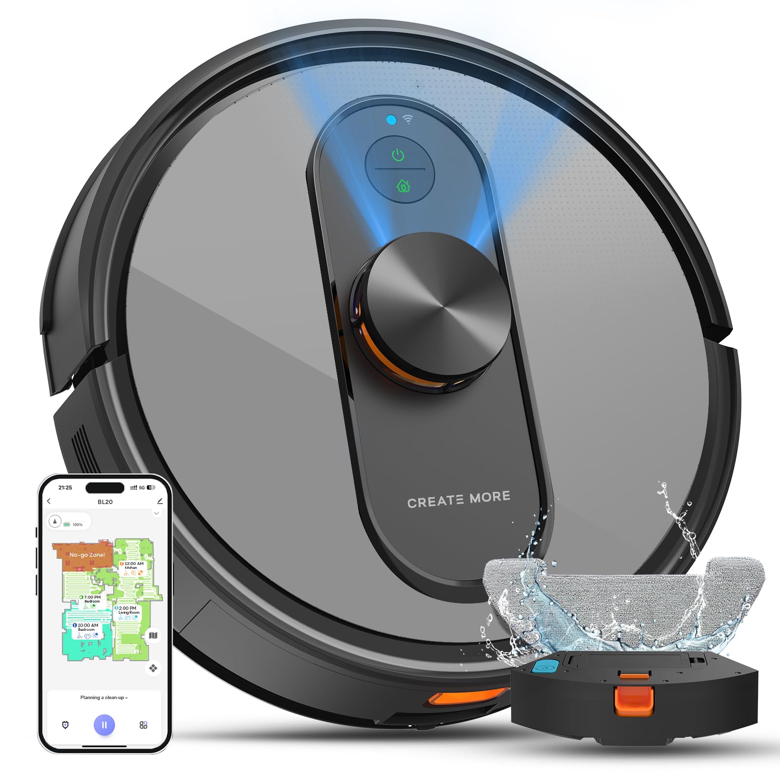 Eitton BL--20 Robot Vacuum and Mop Combo – 5000Pa Suction, LiDAR Navigation, No-Go Zones, Smart Mapping, App/Alexa Control, Self-Charging, Ideal for Pet Hair, Hard Floors & Carpet - Image 2