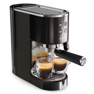 Krups Virtuoso+ XP444GG0 Pump Espresso Machine – Compact Design with Auto Flow-Stop & Dual-Mode Steam Wand, Black Stainless Steel
