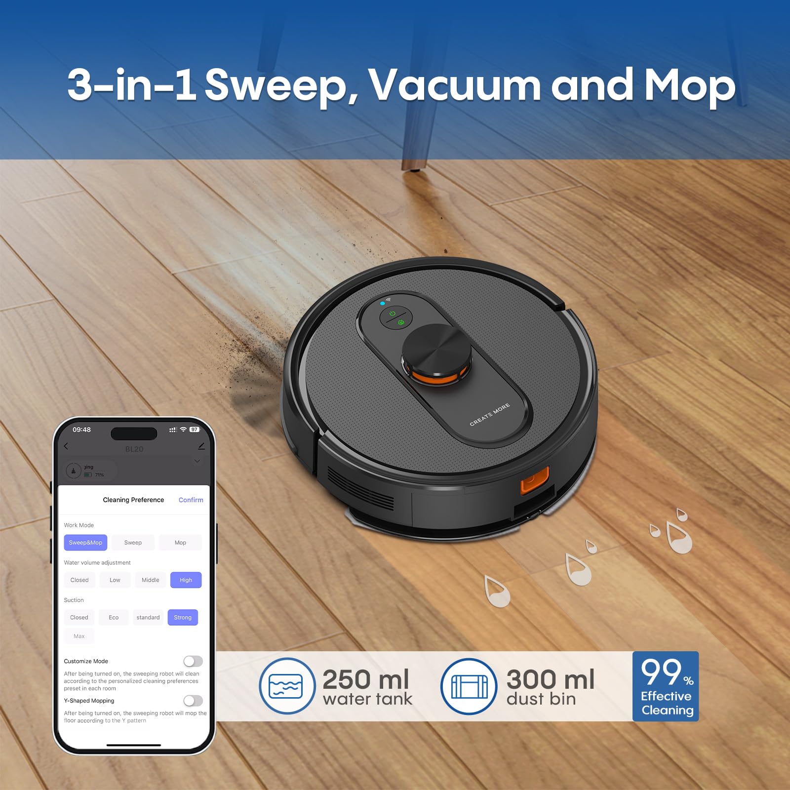 Eitton BL--20 Robot Vacuum and Mop Combo – 5000Pa Suction, LiDAR Navigation, No-Go Zones, Smart Mapping, App/Alexa Control, Self-Charging, Ideal for Pet Hair, Hard Floors & Carpet - Image 6