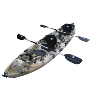 BKC Brooklyn 12.5 Tandem 12′ 8″ Sit-On-Top Fishing Kayak – 2-3 Person with Padded Seats & Paddles Included