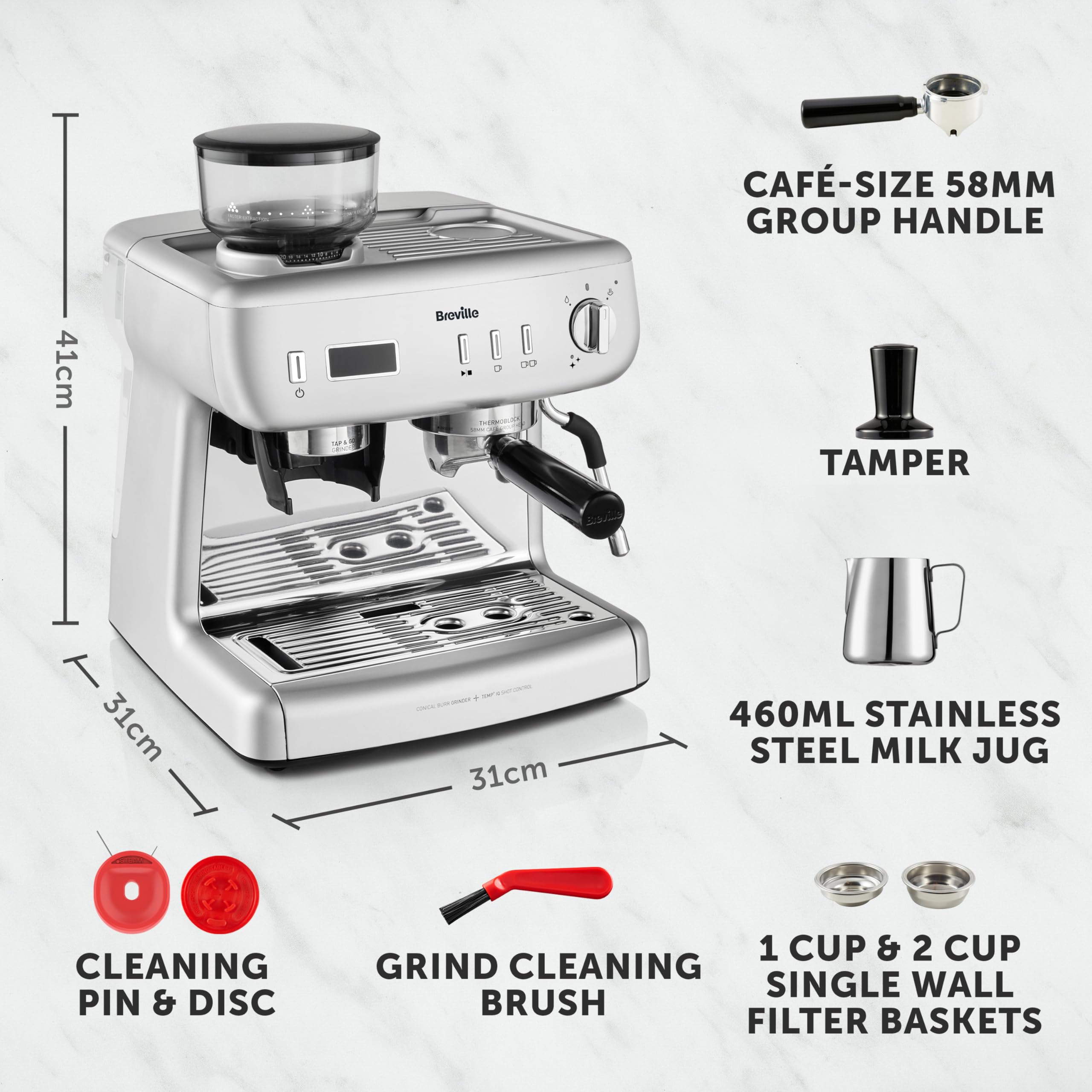 Breville Barista Max Espresso Machine – Integrated Bean Grinder, Milk Frother, 15 Bar Pump, 2.8L Tank, Stainless Steel Espresso, Latte & Cappuccino Maker - Image 10