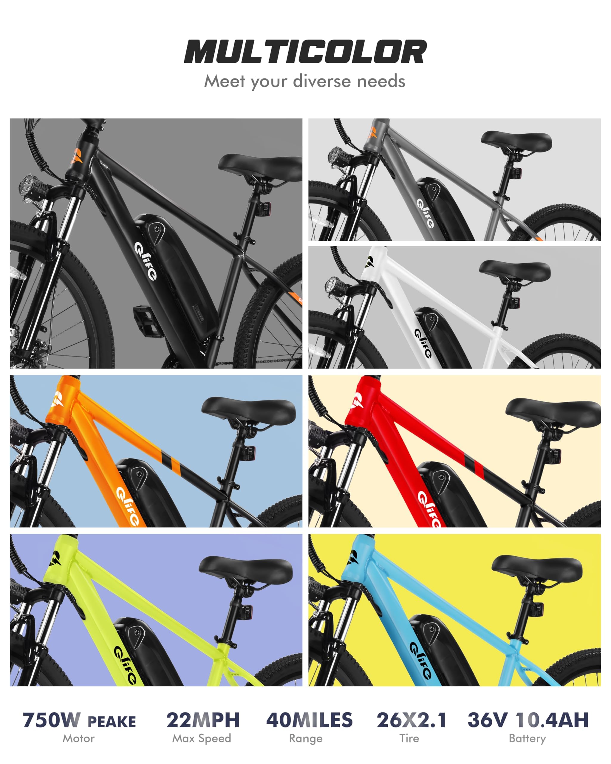 Racer Electric Bike for Adults - 21-Speed Mountain Lightweight Ebike with Peak 750W 22MPH Brushless Motor, 375Wh Removable Battery, 26X2.1 Tire Step Over E-MTB, Up to 40 Miles - Image 43