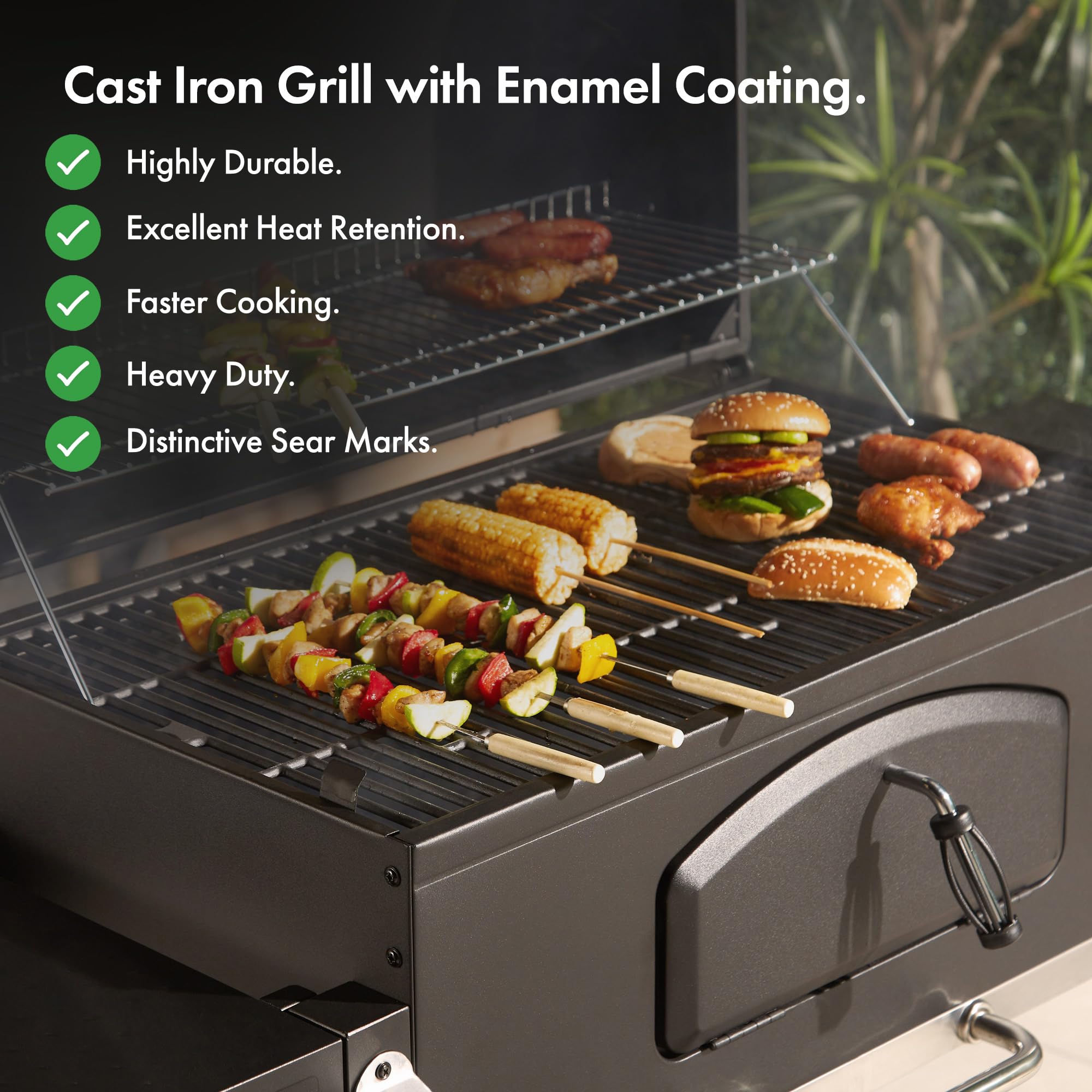 VonHaus XL Charcoal BBQ Grill & Smoker – Portable Barbecue with Warming Rack, Side Shelves, Wheels, Temperature Gauge – Outdoor Cooking for Meat, Fish & Veg - Image 13