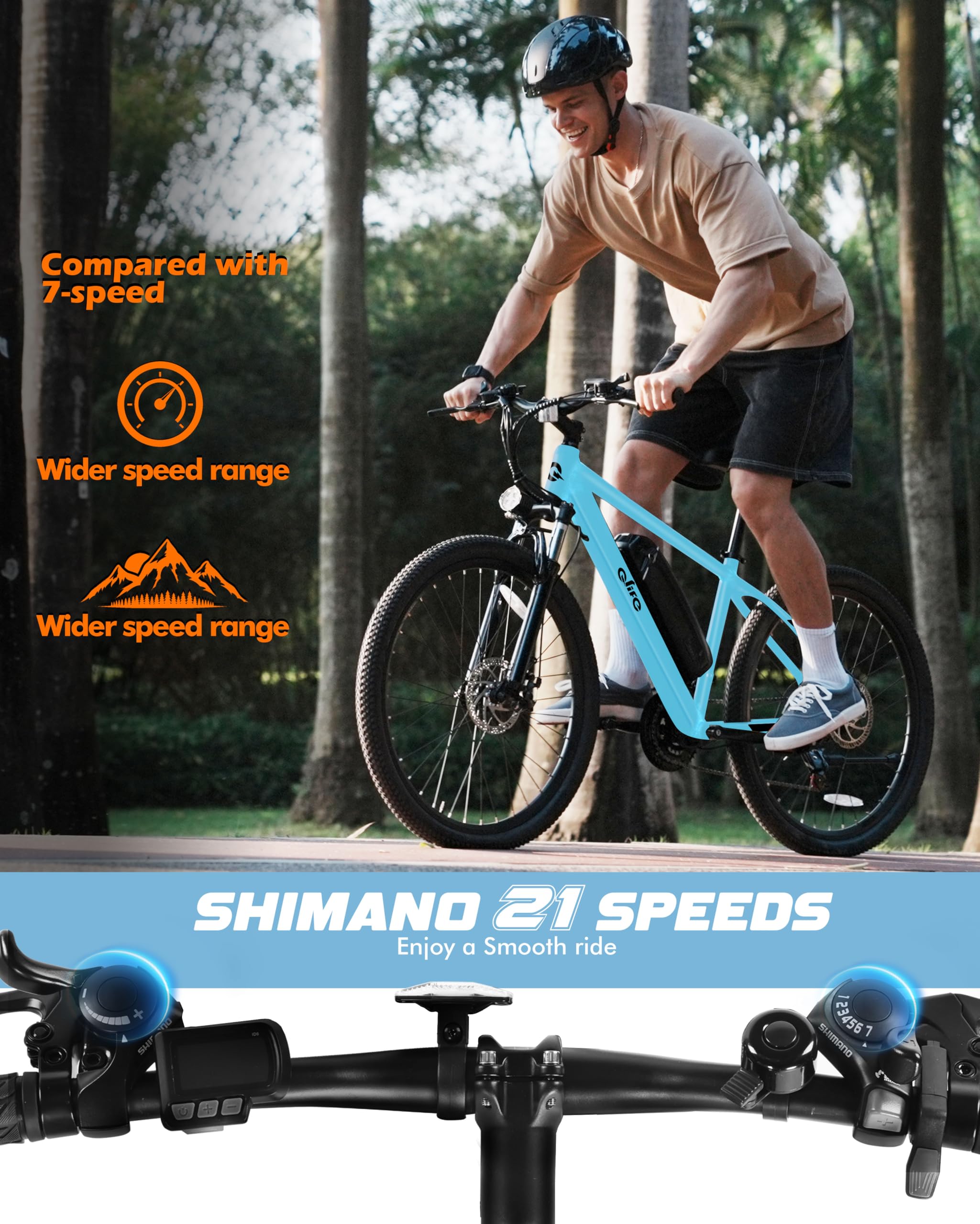 Racer Electric Bike for Adults - 21-Speed Mountain Lightweight Ebike with Peak 750W 22MPH Brushless Motor, 375Wh Removable Battery, 26X2.1 Tire Step Over E-MTB, Up to 40 Miles - Image 25