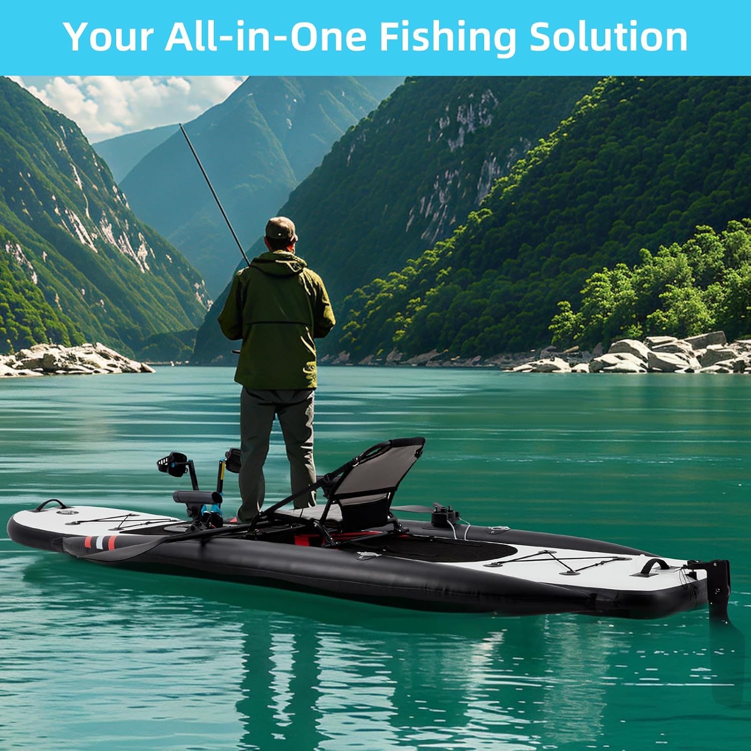 12ft Inflatable Fishing Kayak with Pedal System – PVC Premium, Aluminum Seat, Rudder & Accessories - Image 4