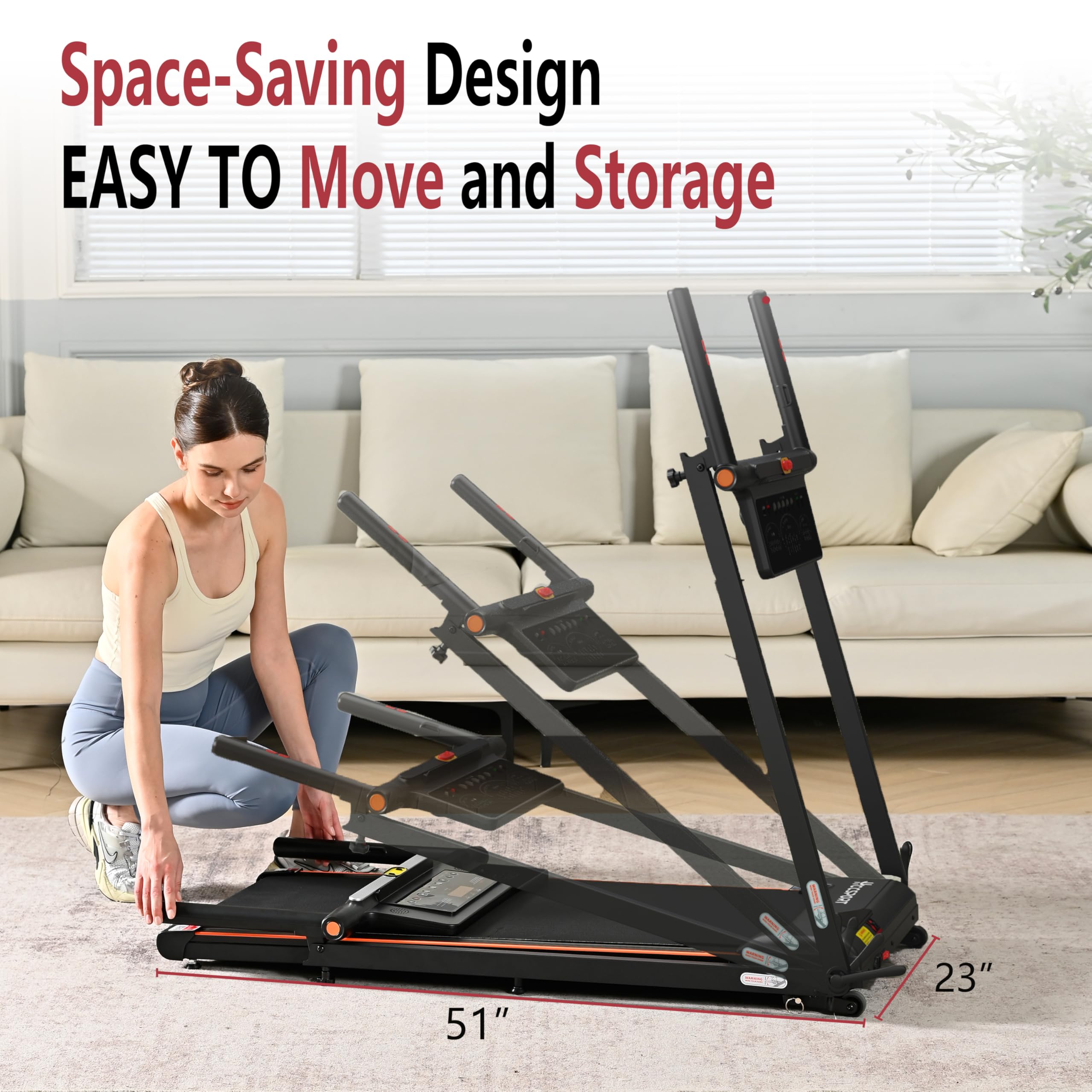 Hccsport 3-in-1 Under Desk Treadmill with Incline & Removable Desk – 3.5 HP Foldable Walking Pad, 0.6–8 MPH, 42.5″×16.5″ Belt, Wristband Remote - Image 15