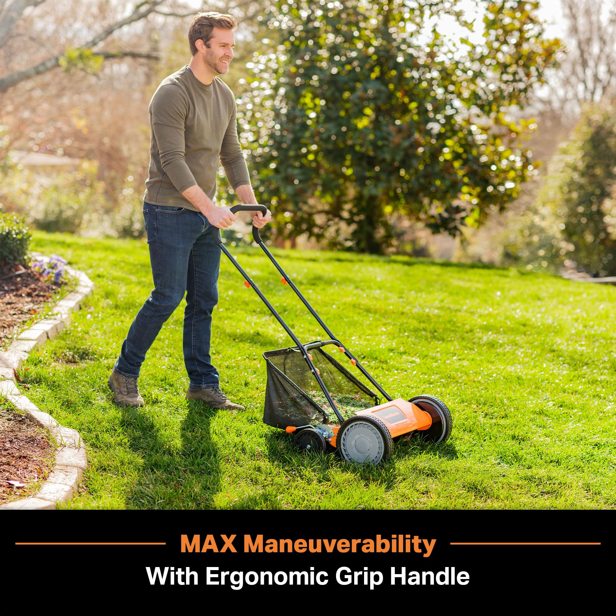 LawnMaster 16″ (40.6 cm) 5-Blade Manual Reel Lawn Mower – 4-Position Height, 22 lb (10 kg) - Image 9