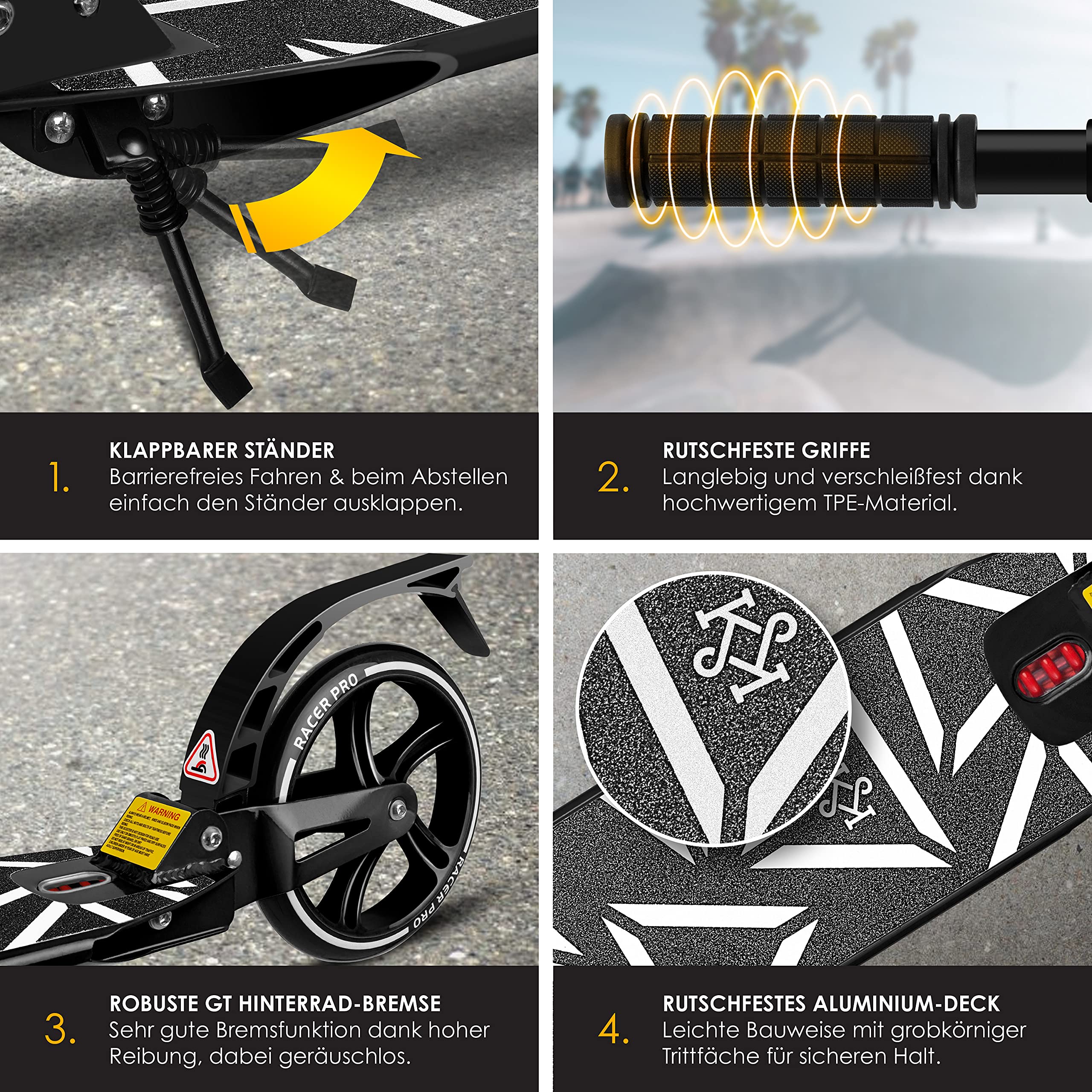 KESSER Pro-S Foldable Kick Scooter – 205 mm Wheels, Lightweight Aluminum, Adjustable Handlebar, 100 kg Max - Image 4