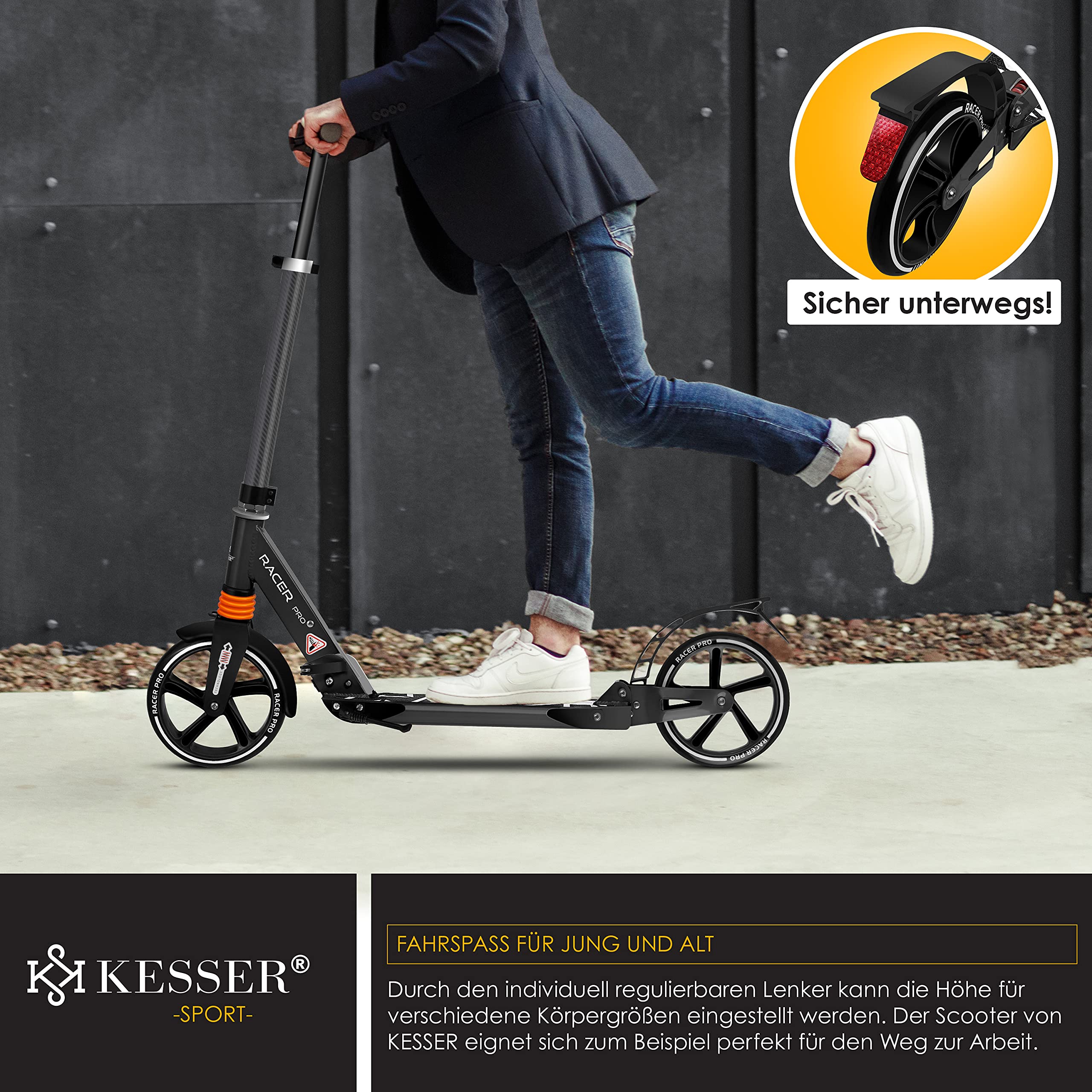 KESSER Pro-S Foldable Kick Scooter – 205 mm Wheels, Lightweight Aluminum, Adjustable Handlebar, 100 kg Max - Image 5