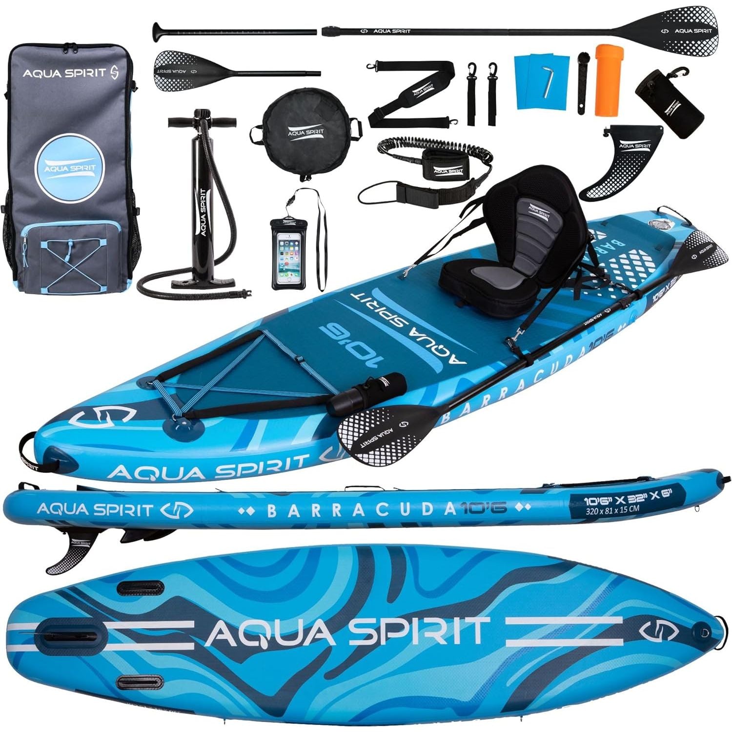 Aqua Spirit Barracuda iSUP/Kayak Inflatable Stand Up Paddle Board 2025