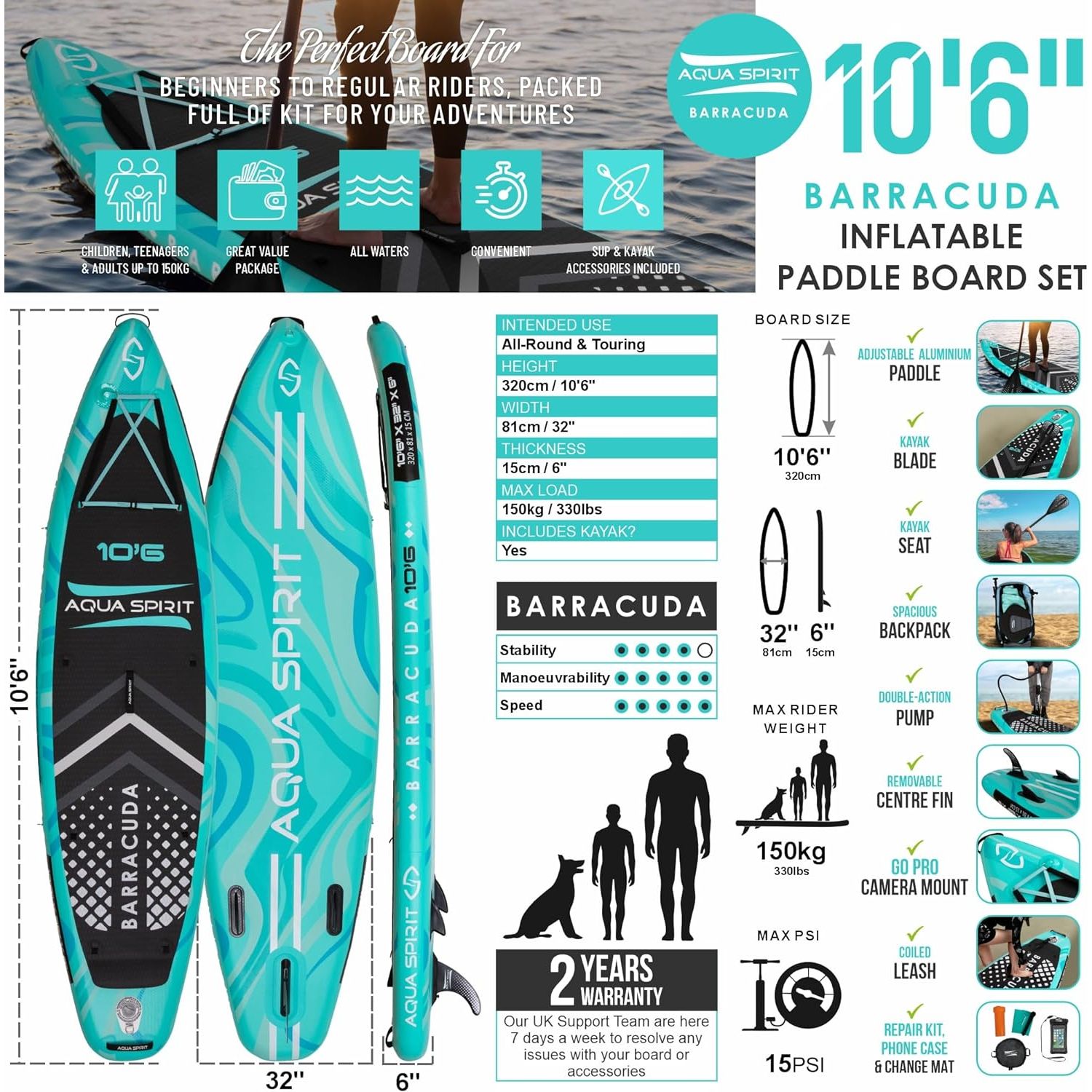 Aqua Spirit Barracuda iSUP/Kayak Inflatable Stand Up Paddle Board 2025 - Image 11