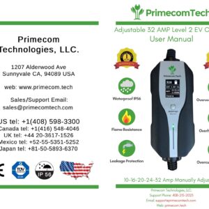 Primecom 32 Amp Level 2 Electric Vehicle (EV) Charger Amperage Adjustable Only In ElectoGb